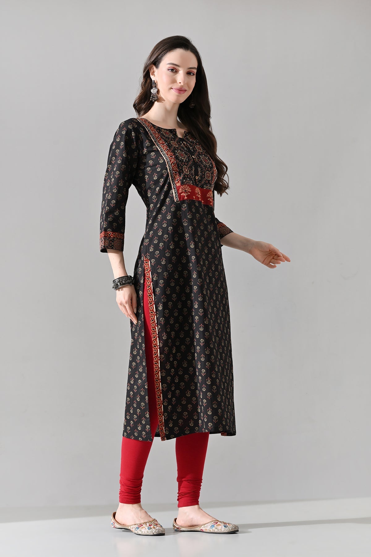 Brown Printed Straight Kurta