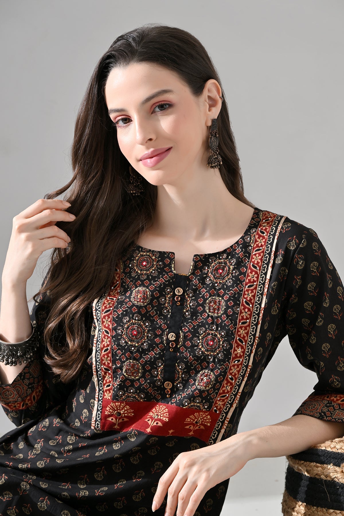 Brown Printed Straight Kurta