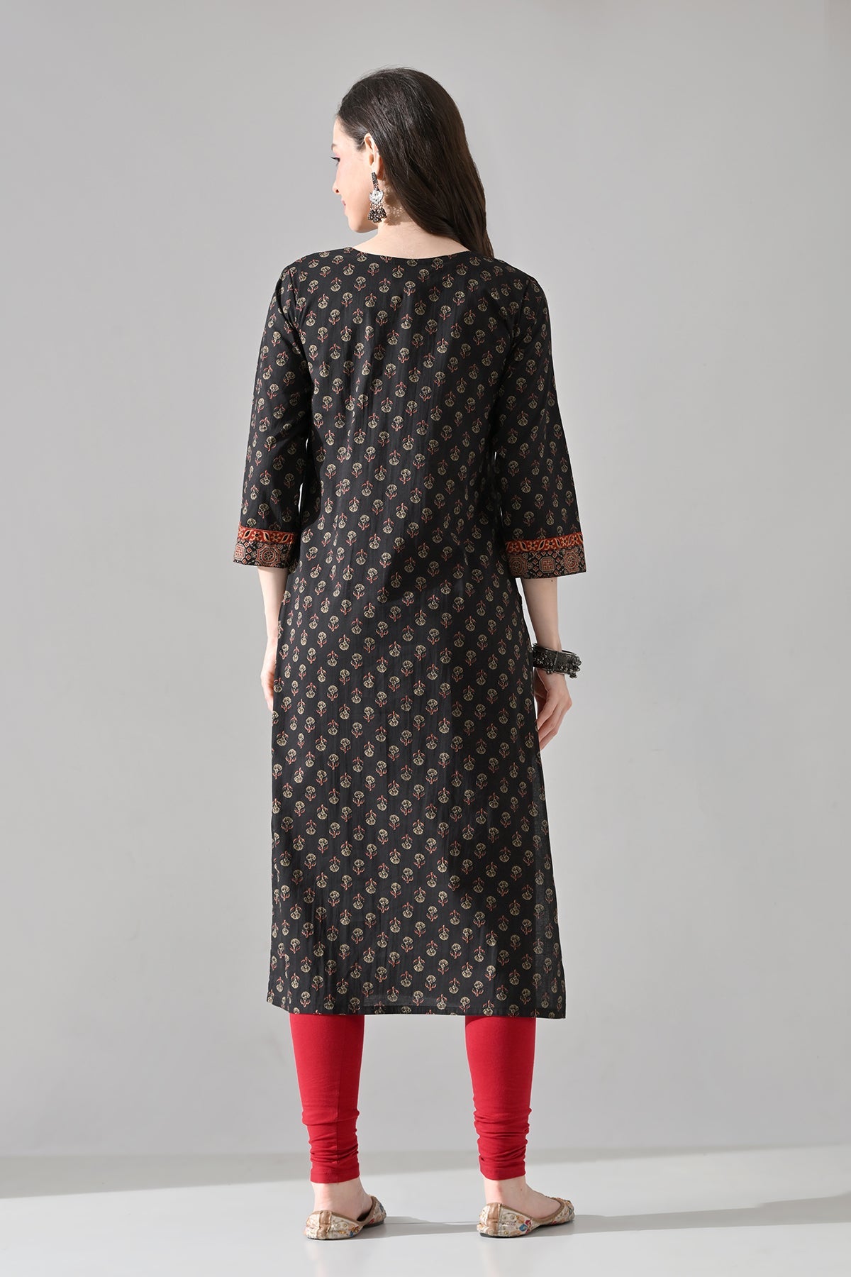 Brown Printed Straight Kurta
