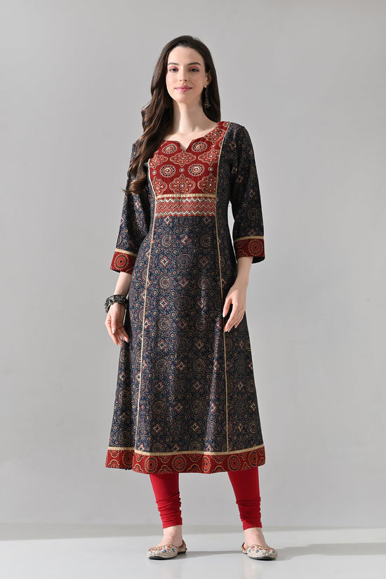 Blue Printed A-line Kurta