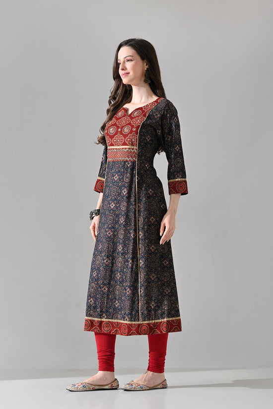 Blue Printed A-line Kurta