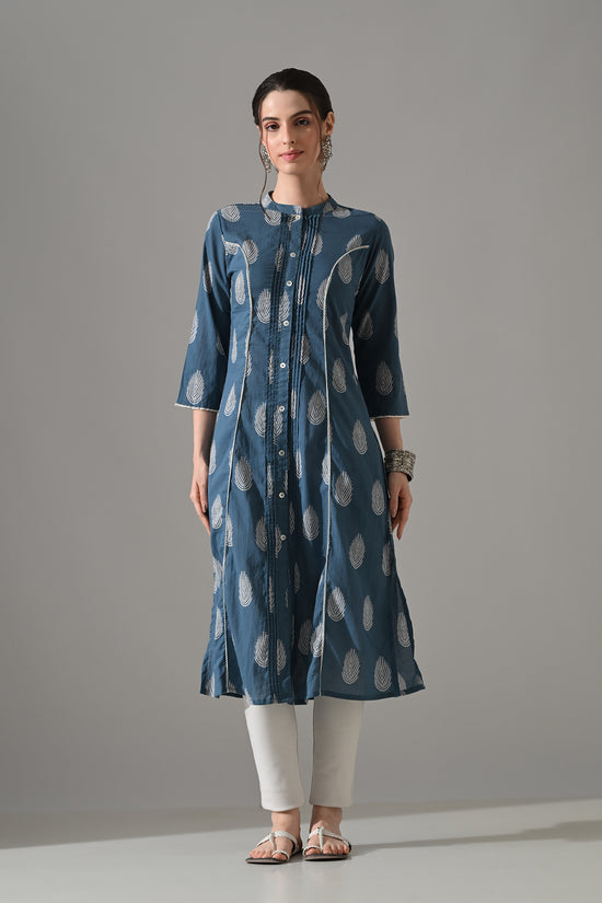 Blue Floral Printed Kurta