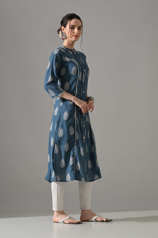 Blue Floral Printed Kurta