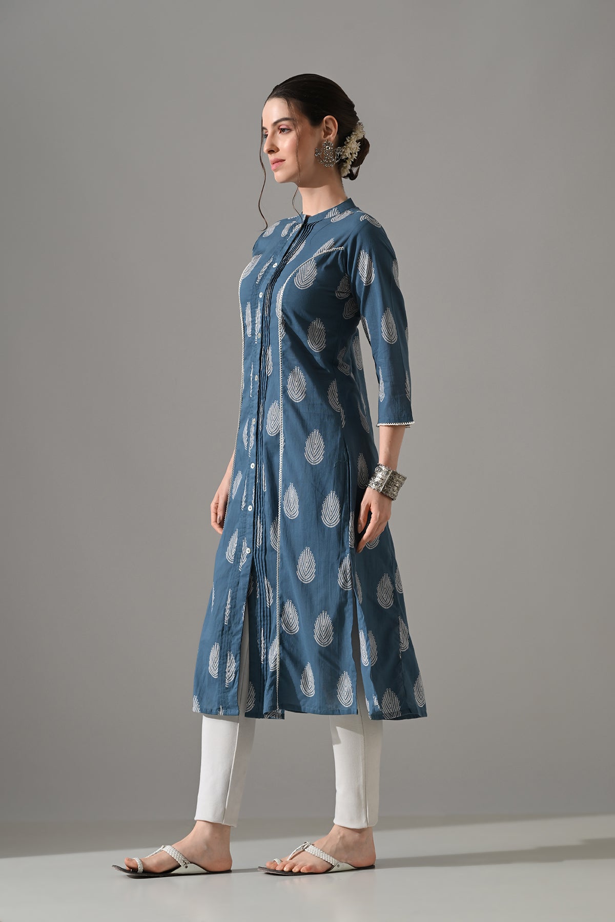 Blue Floral Printed Kurta