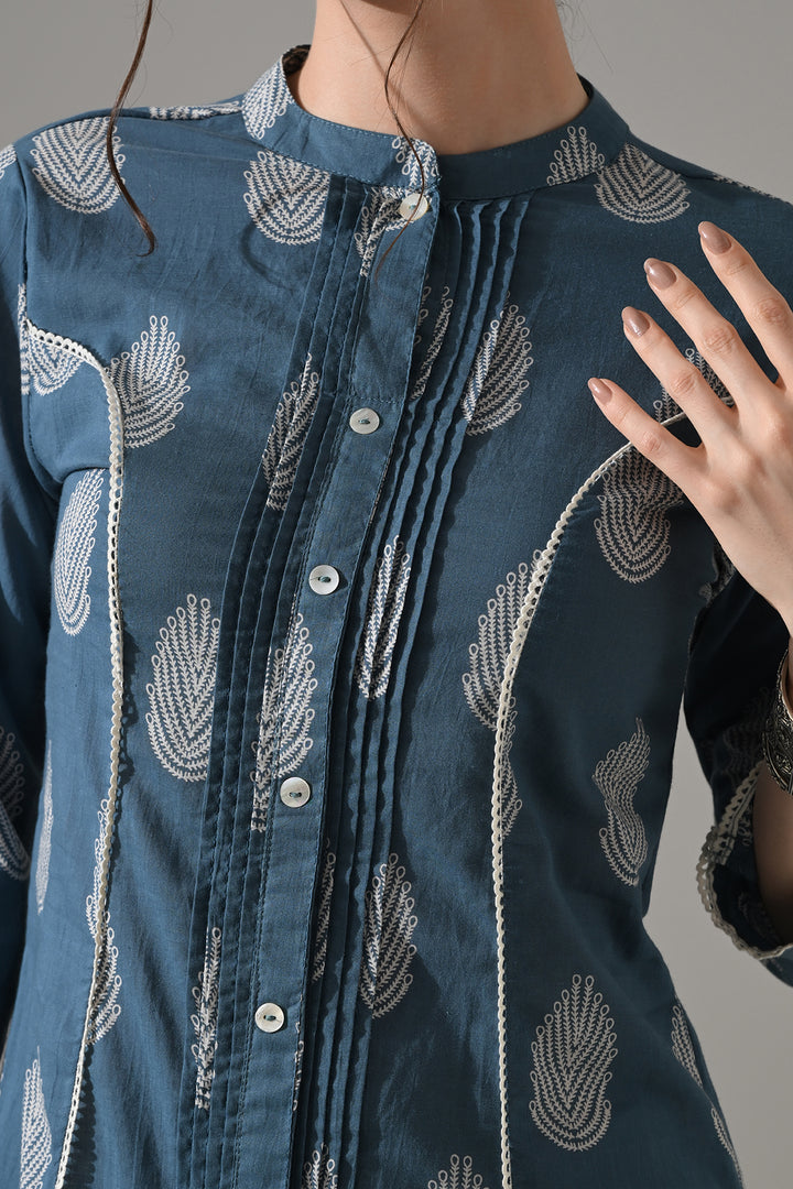 Blue Floral Printed Kurta