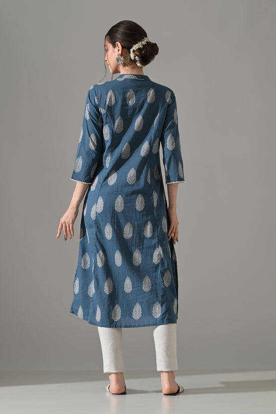 Blue Floral Printed Kurta