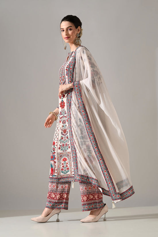 Cream Printed Mirror Embellished Kurta 3 Pcs Set