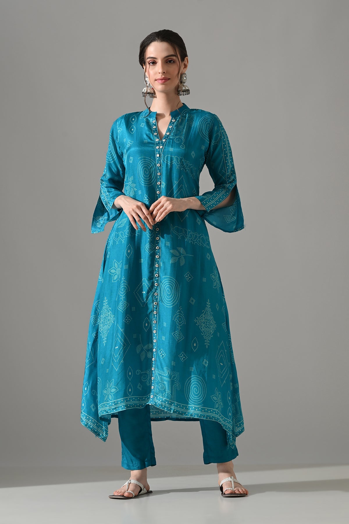 Blue Printed A-Line Kurta 2 Pcs Set