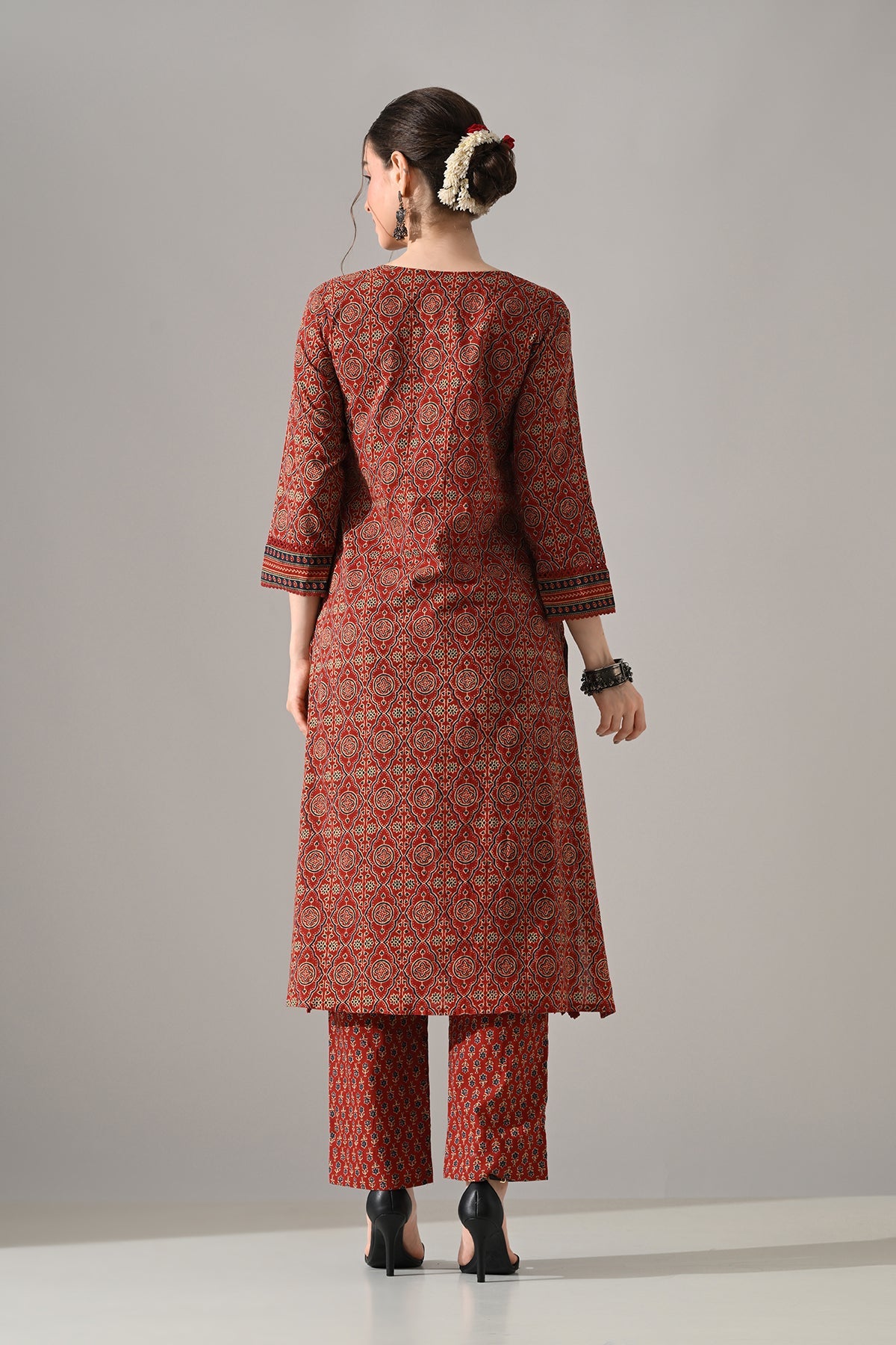 Rust Printed Kurta 3 Pcs Set