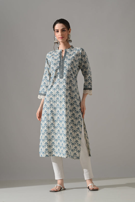 Cream Printed Straight Kurta