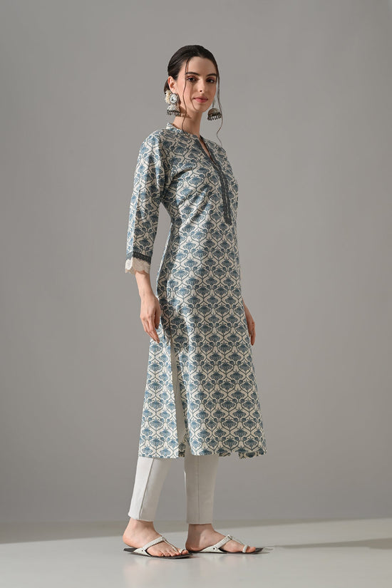 Cream Printed Straight Kurta
