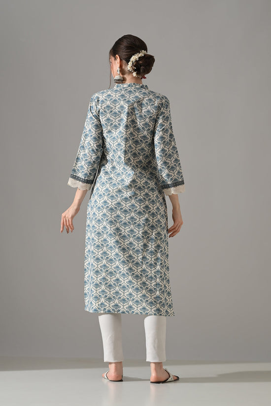 Cream Printed Straight Kurta