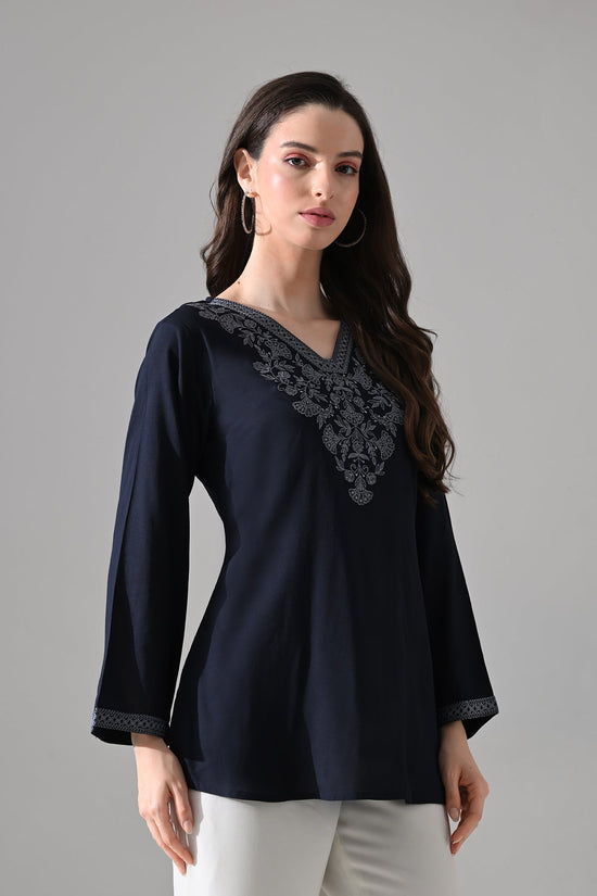 Blue Embroidered Top