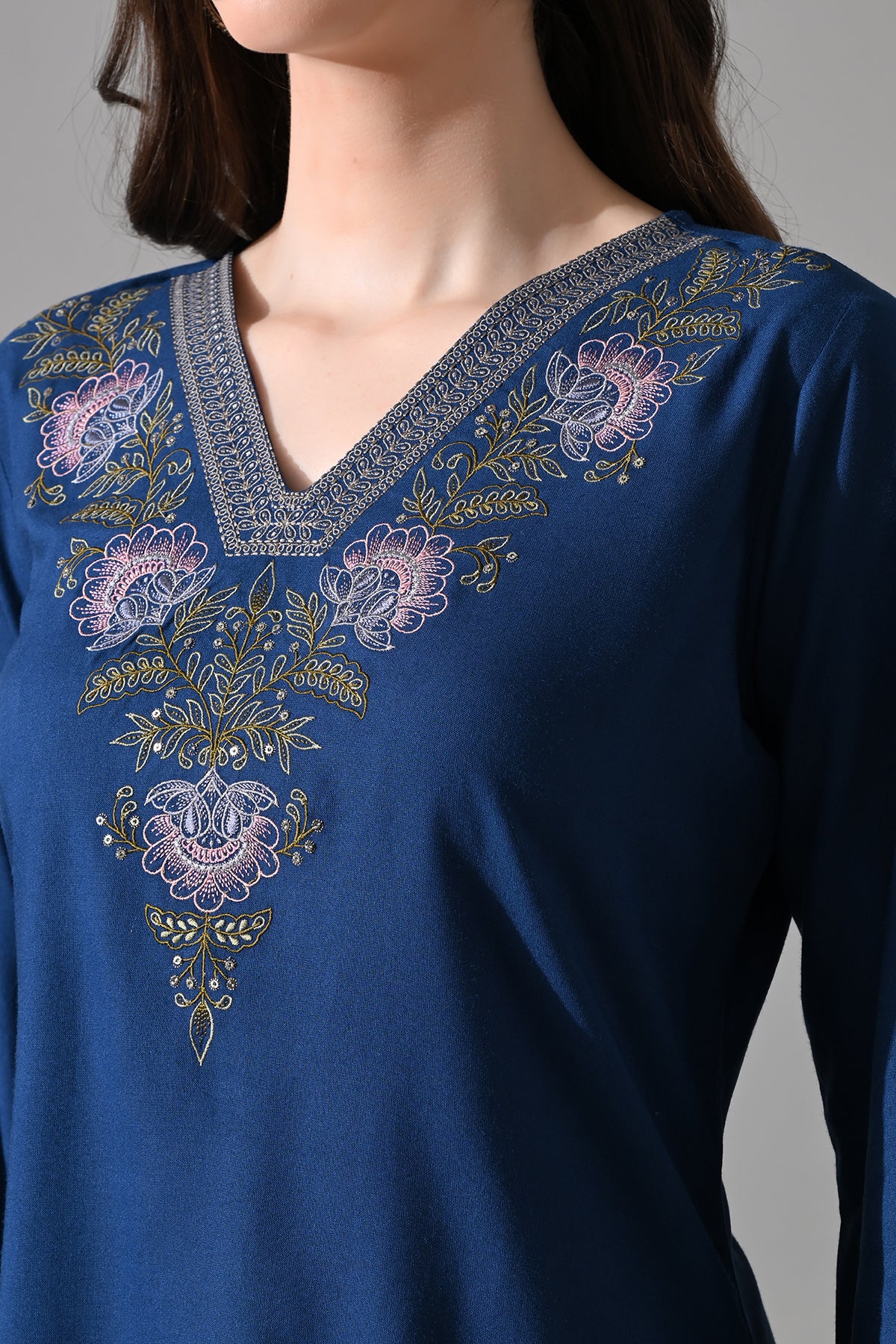 Blue Embroidered Top