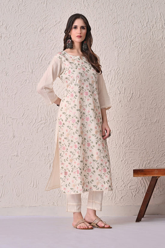 Cream Embroidered Kurta 3 Pcs Set