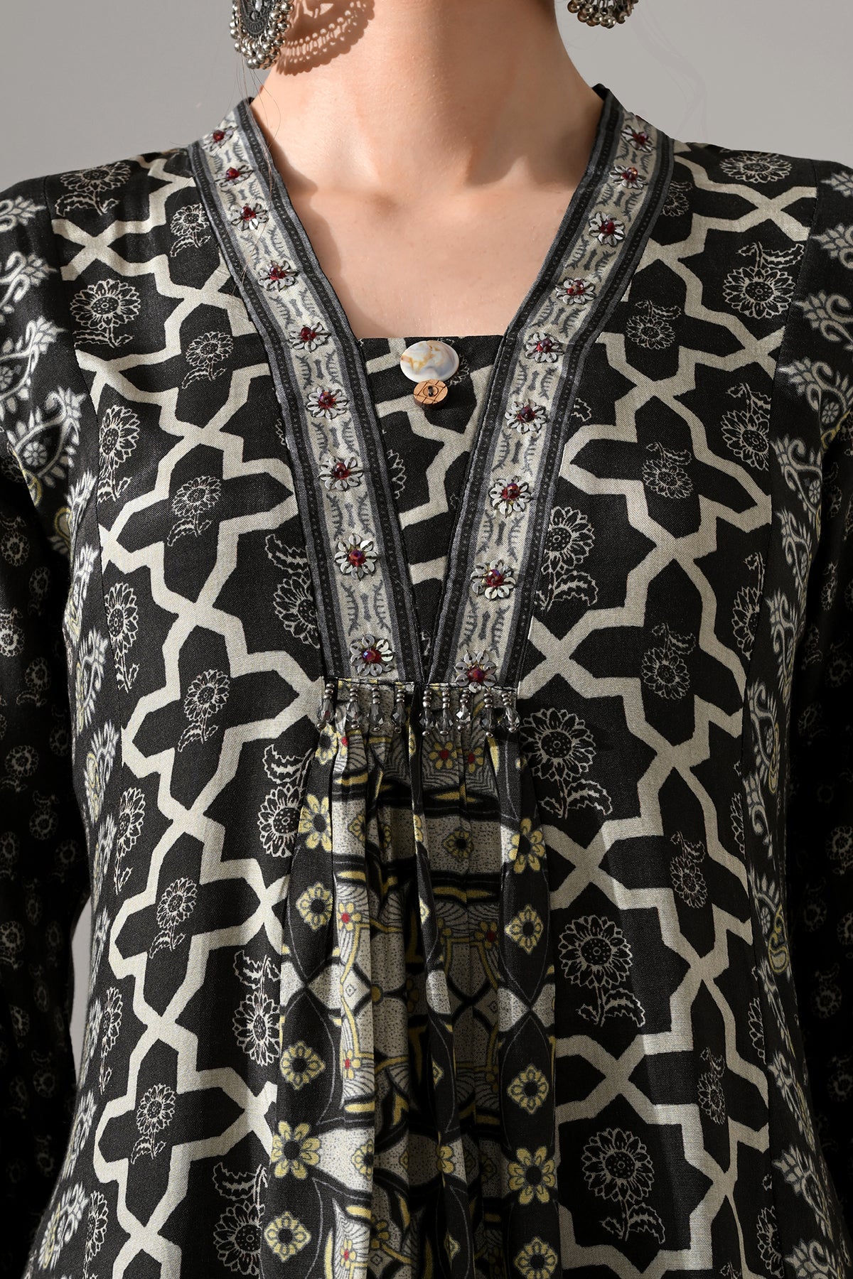 Black Printed Kurta 3 Pcs Set