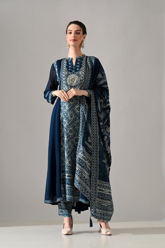 Blue Printed Kurta 3 Pcs Set