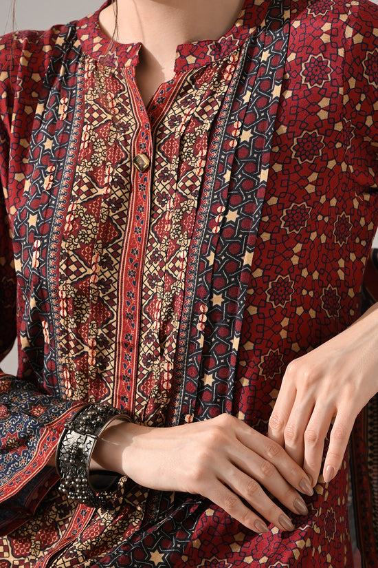 Maroon Printed Kurta 3 Pcs Set