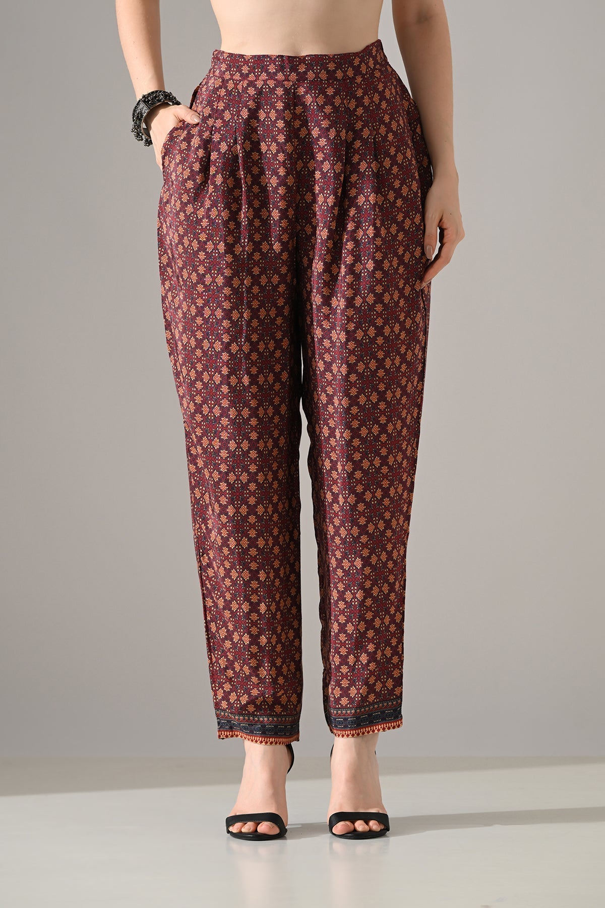 Maroon Printed Kurta 3 Pcs Set