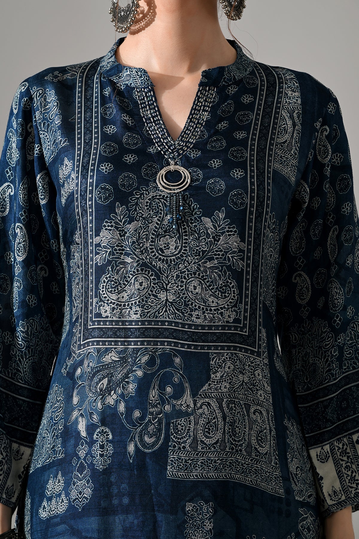 Blue Printed Kurta 3 Pcs Set