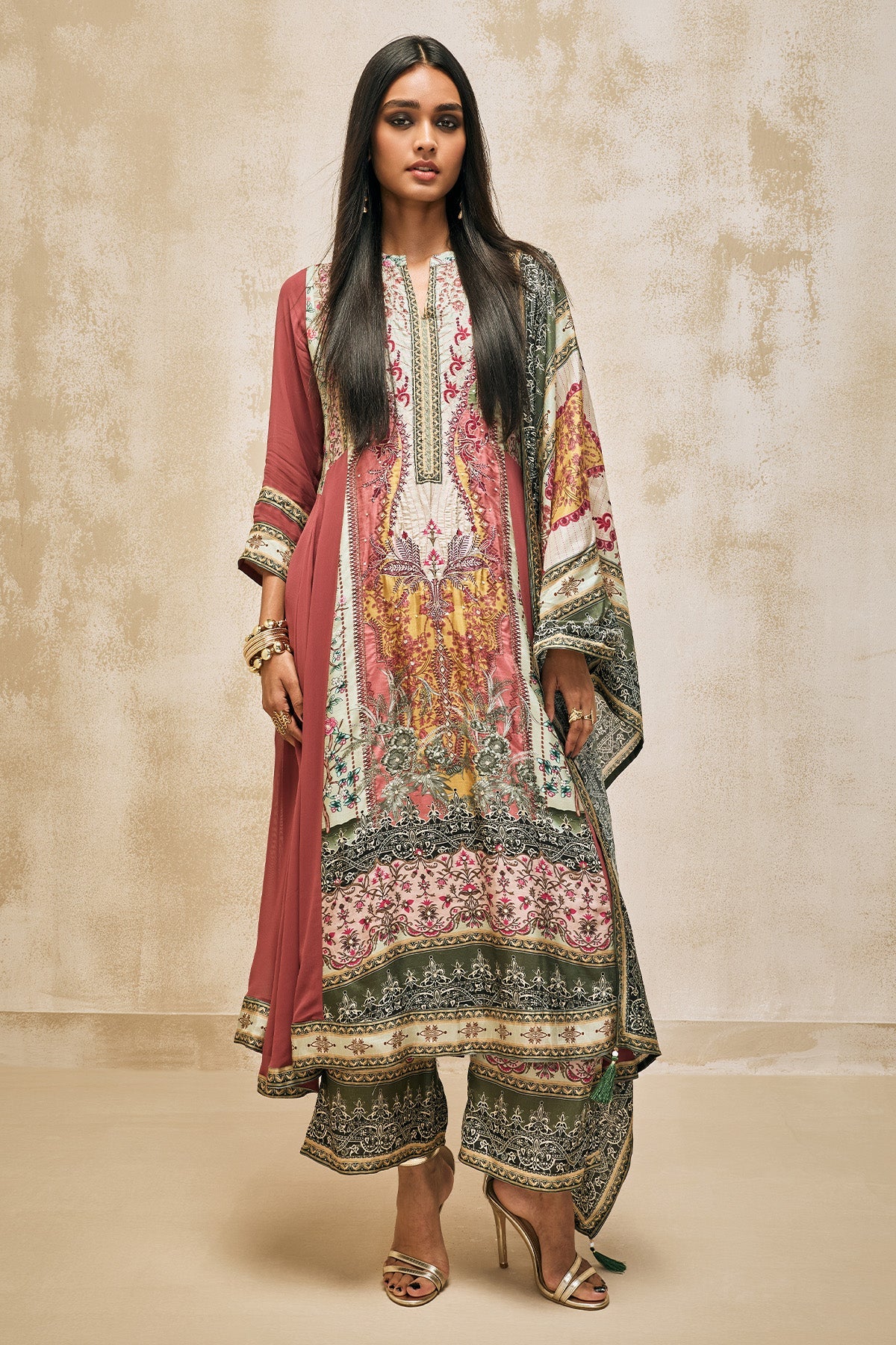 Green Printed Kurta 3 Pcs Set