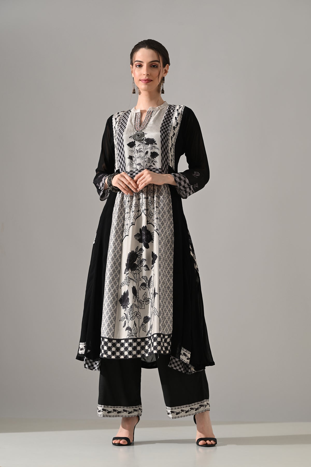 Black Printed Kurta 3 Pcs Set