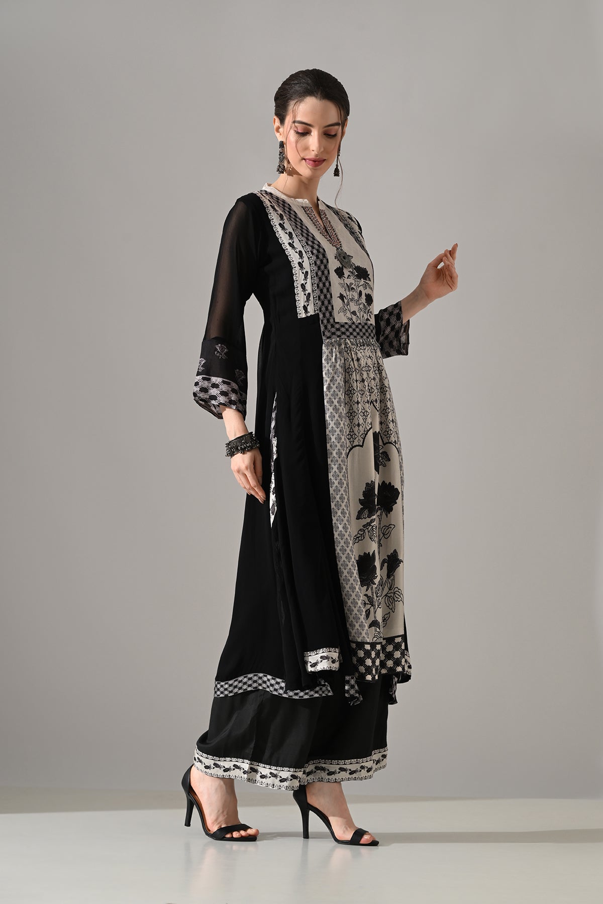 Black Printed Kurta 3 Pcs Set