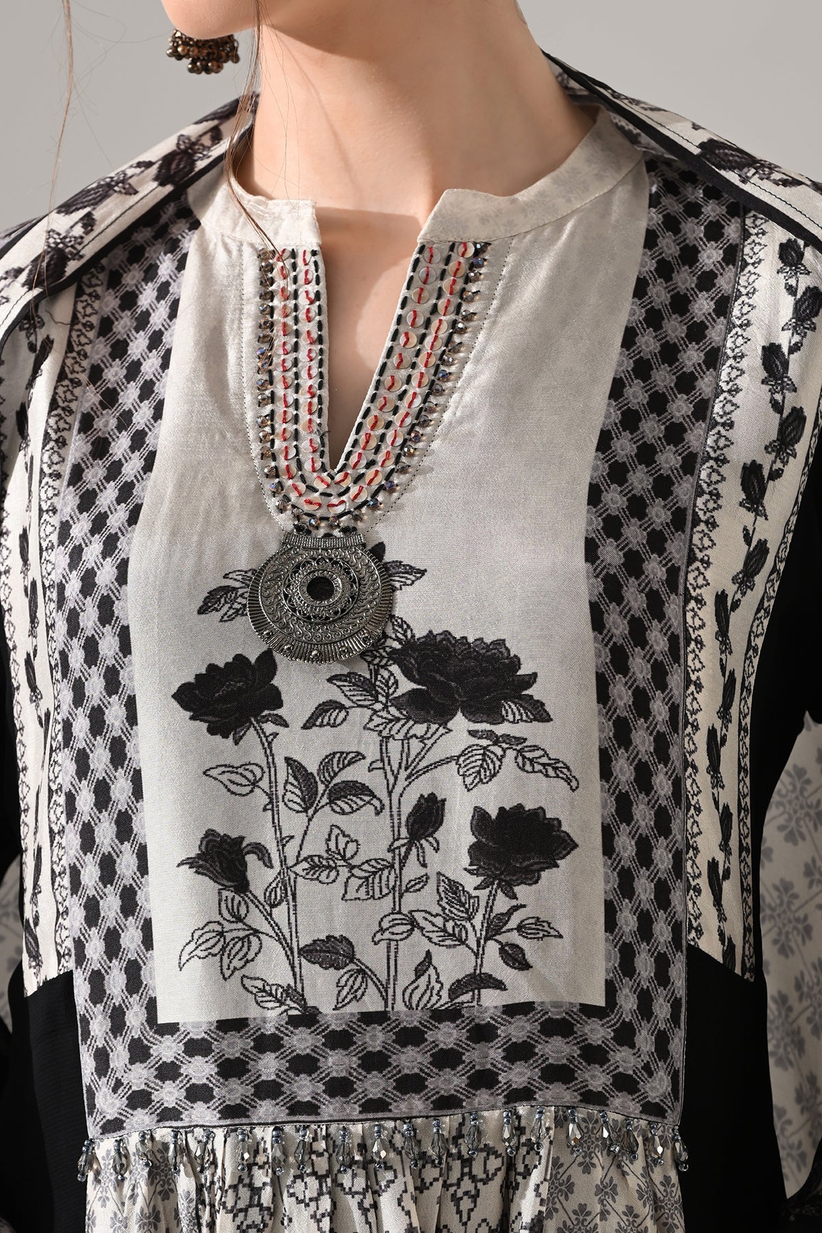 Black Printed Kurta 3 Pcs Set