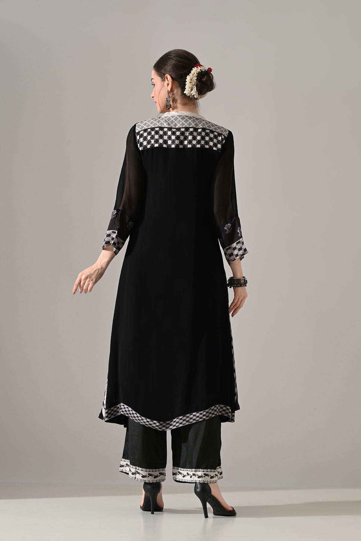 Black Printed Kurta 3 Pcs Set