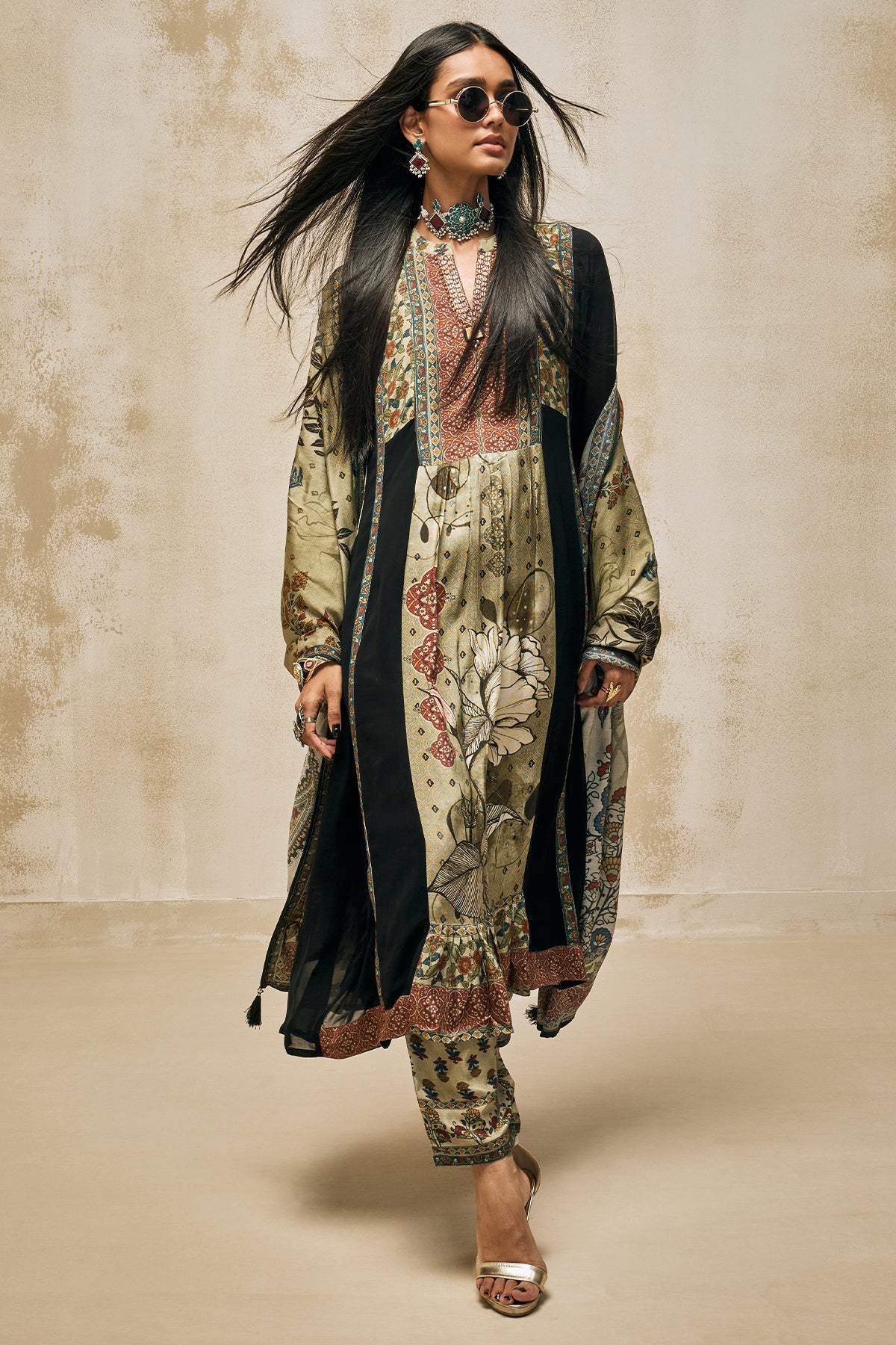 Green - Black Printed Kurta 3 Pcs Set