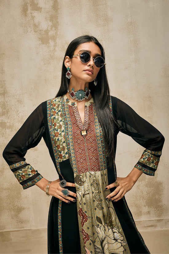 Green - Black Printed Kurta 3 Pcs Set