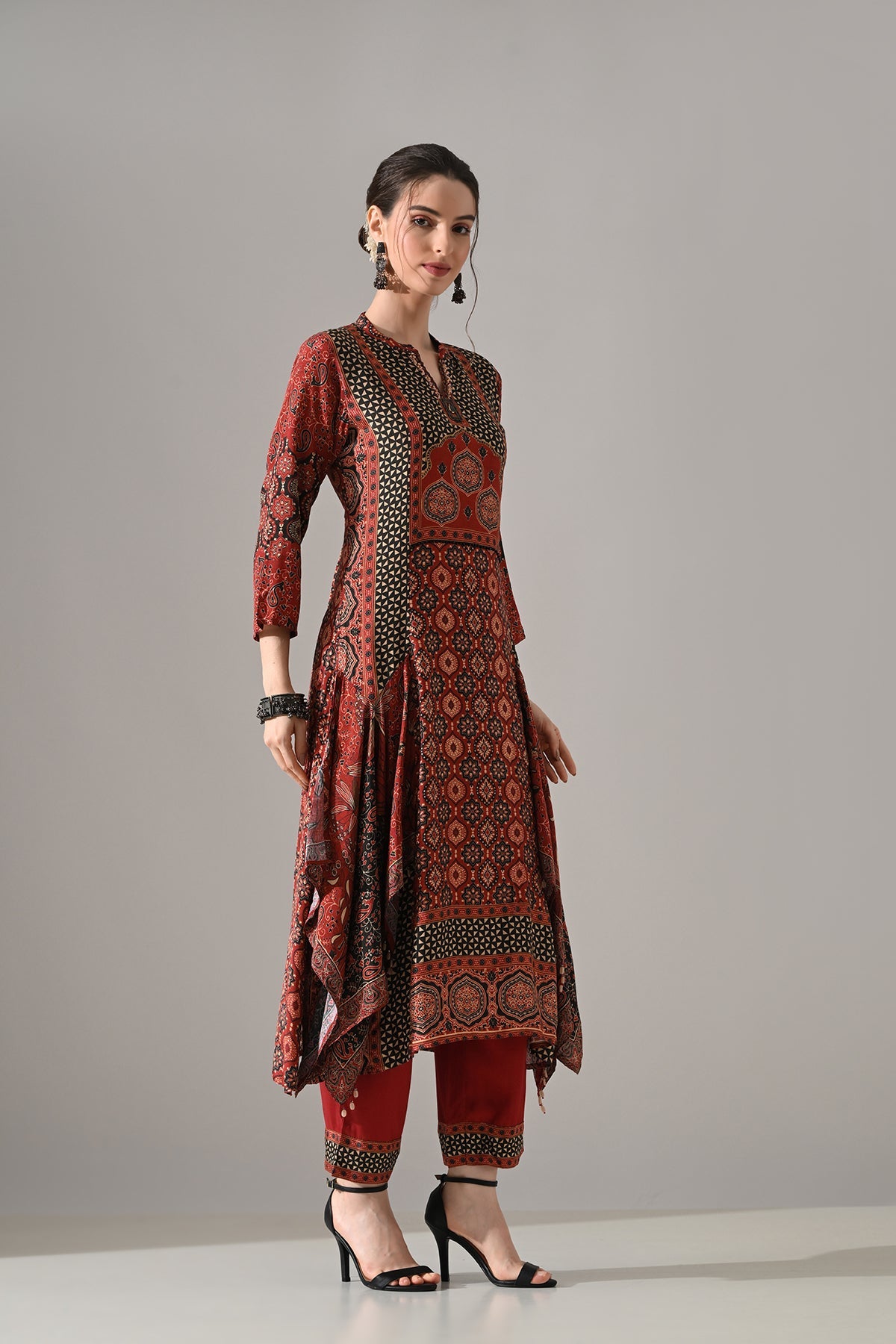 Maroon Printed Kurta 3 Pcs Set