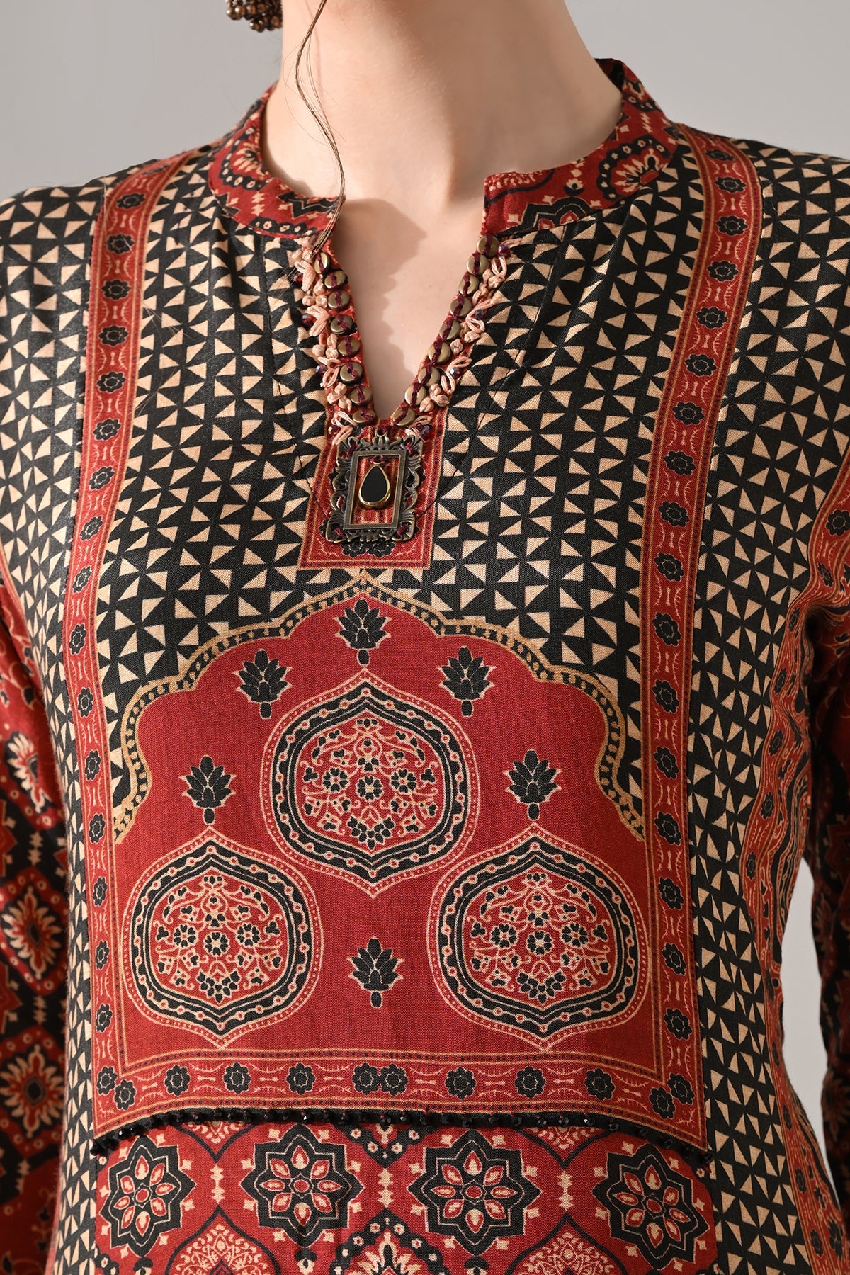Maroon Printed Kurta 3 Pcs Set