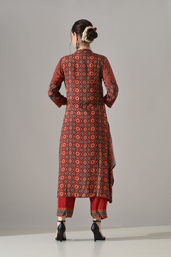 Maroon Printed Kurta 3 Pcs Set