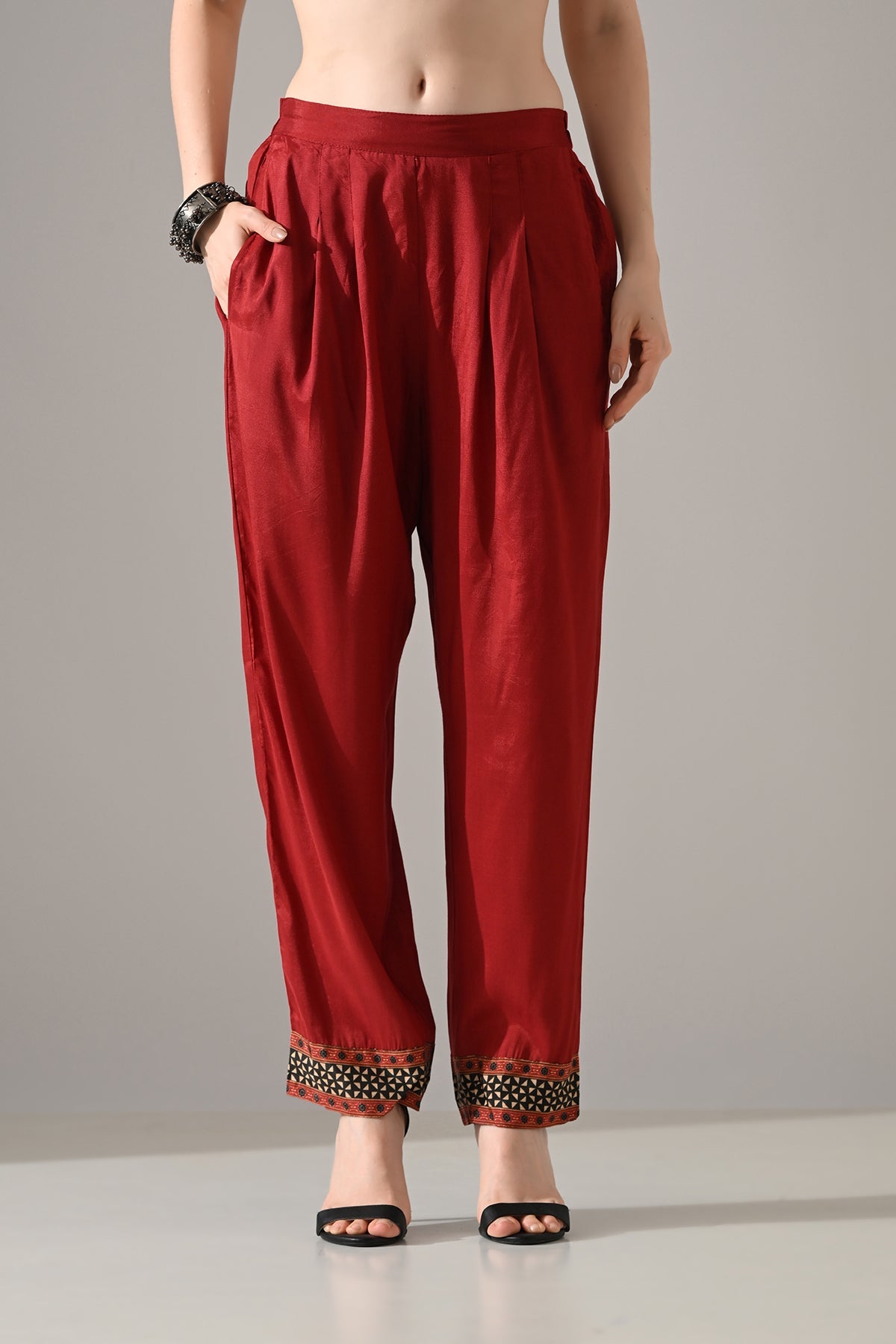 Maroon Printed Kurta 3 Pcs Set