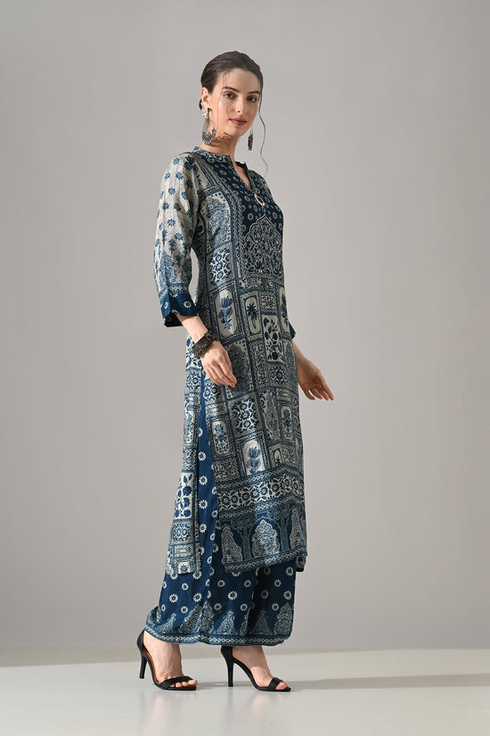 Blue Printed Kurta 3 Pcs Set