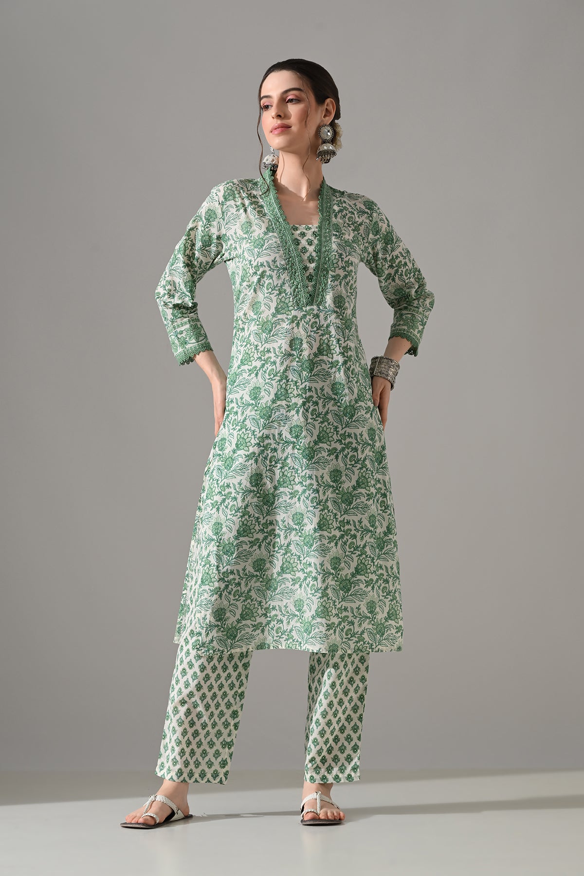 Cream Printed Kurta 2 Pcs Set