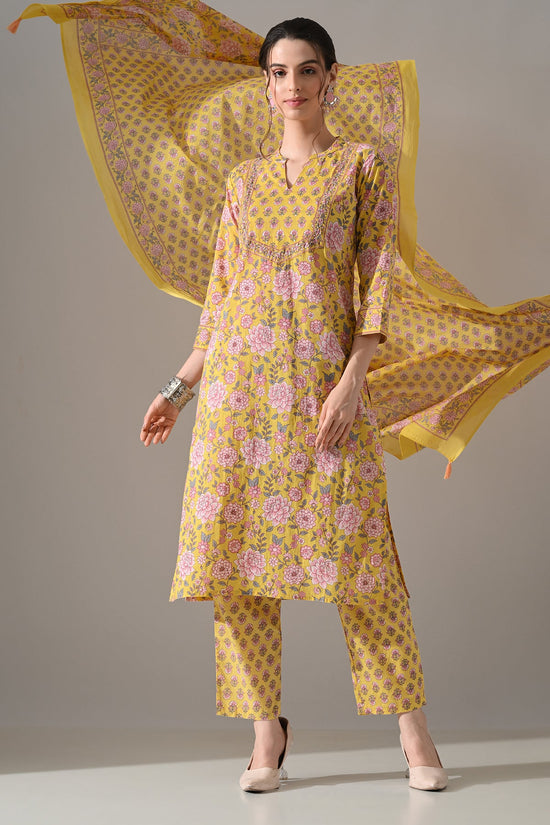 Yellow Printed Kurta Set