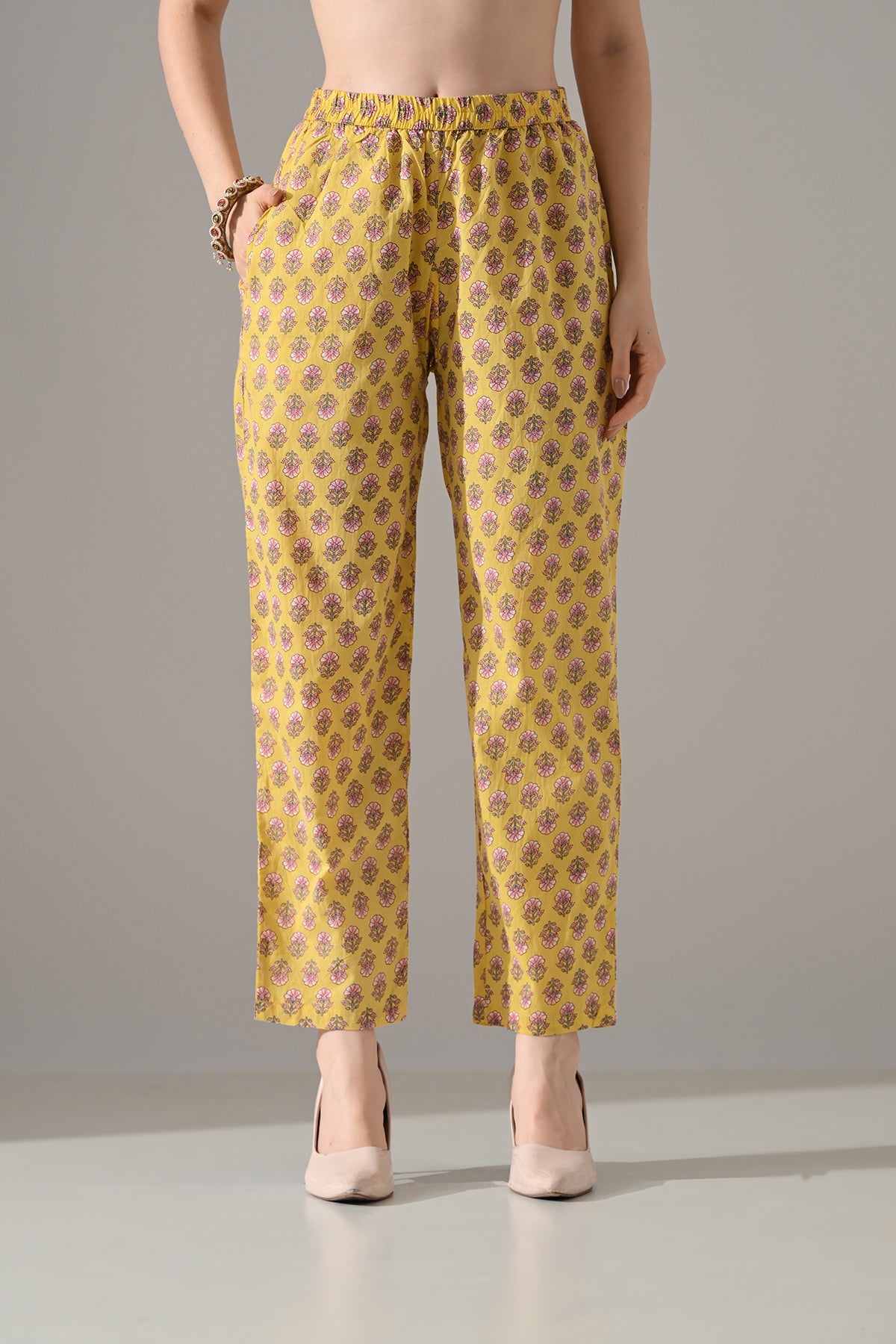 Yellow Printed Kurta 3 Pcs Set