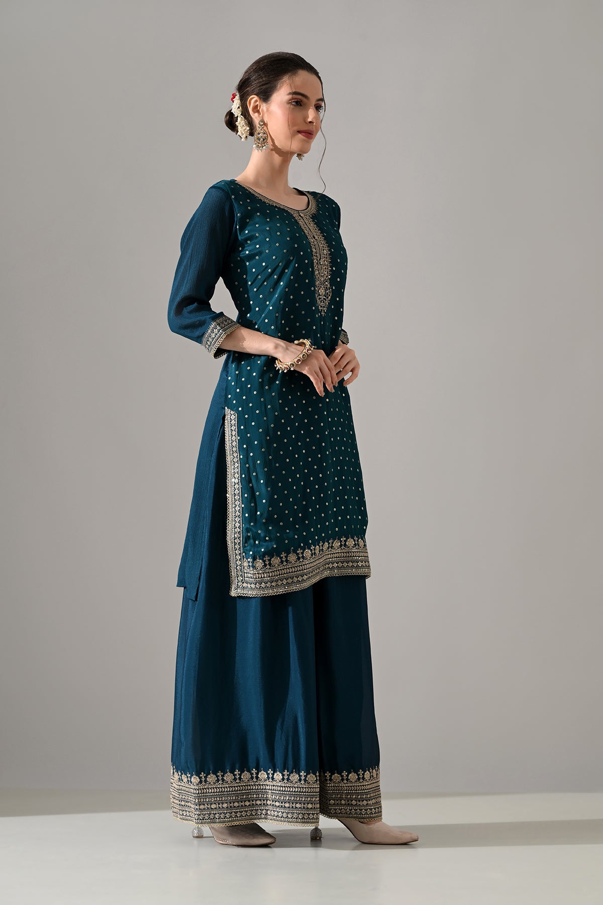 Green Printed Straight Kurta 3 Pcs Set
