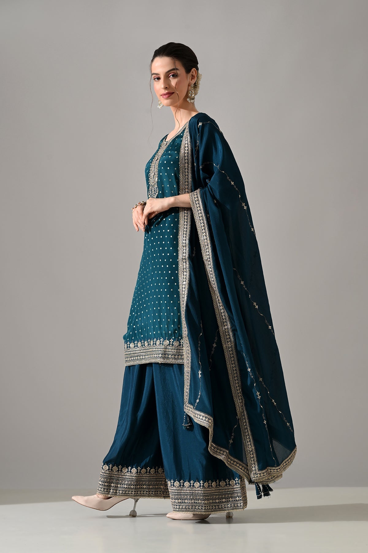 Green Printed Straight Kurta 3 Pcs Set