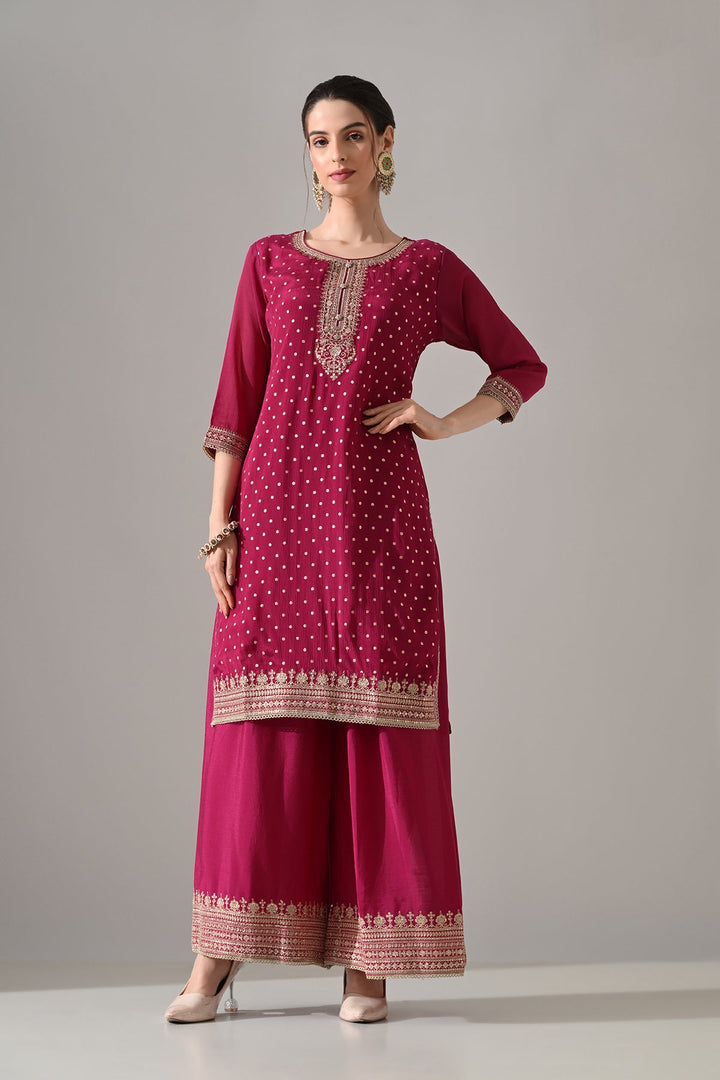 Magenta Printed Straight Kurta Set