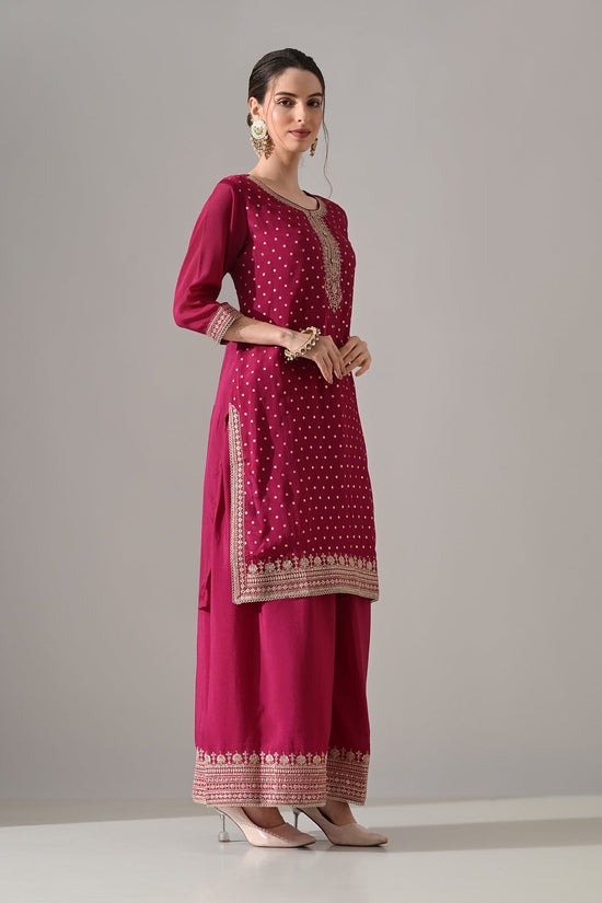 Magenta Printed Straight Kurta Set