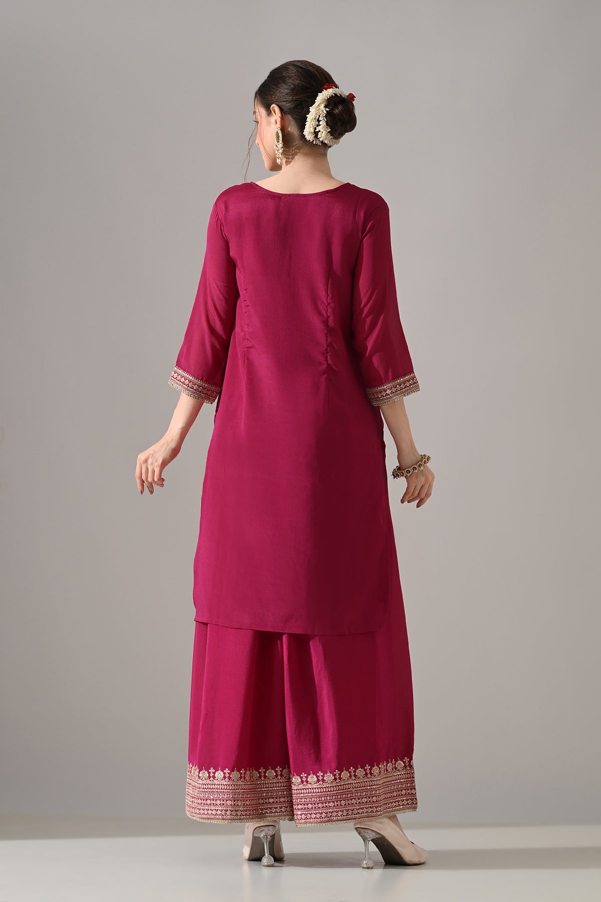Magenta Printed Straight Kurta Set