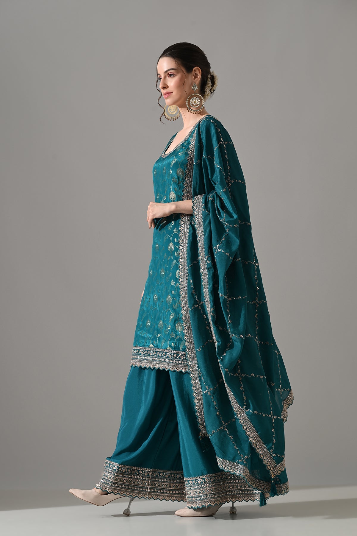 Green Printed Straight Kurta 3 Pcs Set