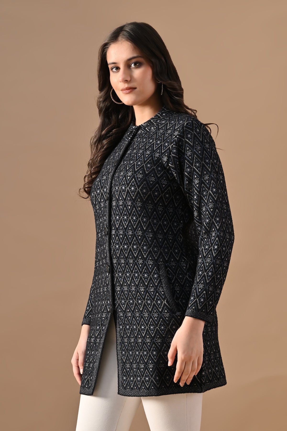 Winter Black Woven Longline Cardigan