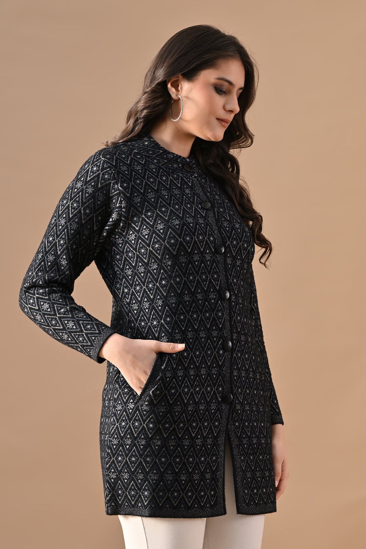 Winter Black Woven Longline Cardigan