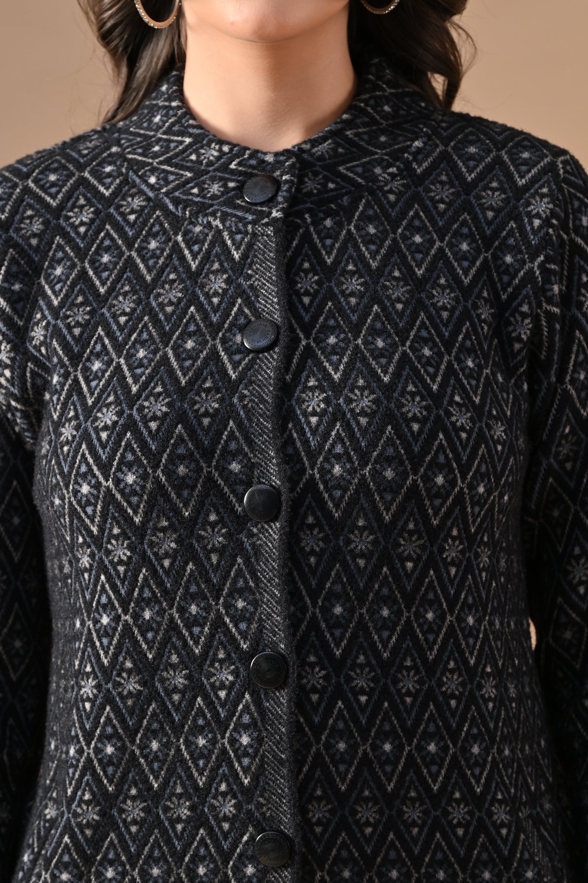 Winter Black Woven Longline Cardigan