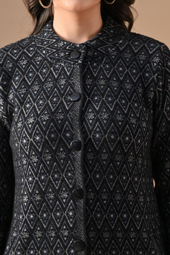 Winter Black Woven Longline Cardigan