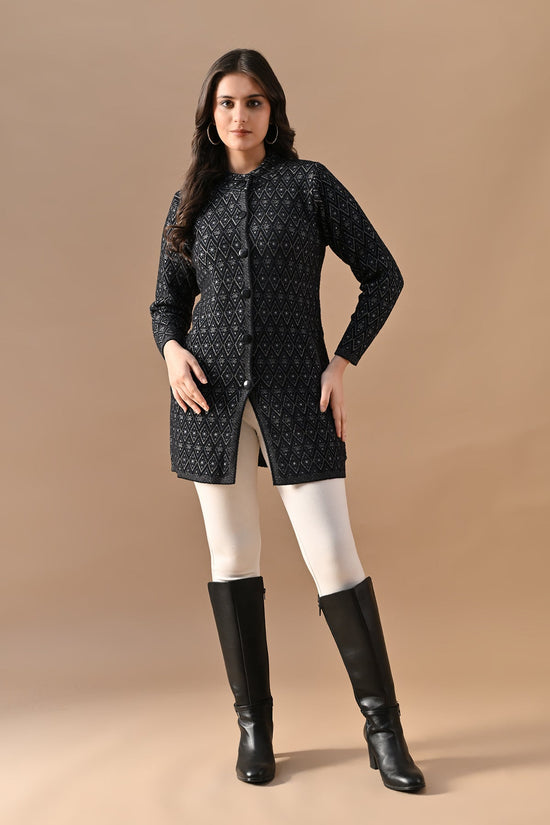 Winter Black Woven Longline Cardigan